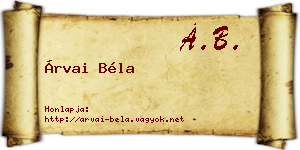 Árvai Béla névjegykártya